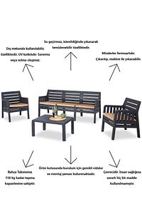 Lara 3 1 1 S Bahçe Takımı Balkon - Bahçe - Teras Mobilyası / Antrasit ürün fotoğrafı