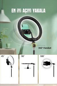 Kumandalı Youtuber Tiktok Çekim Işıklı Telefon Tutucu Makyaj Işığı Ring Light 10 Inç + 2.1 M Tripod ürün fotoğrafı