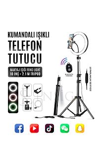 Kumandalı Youtuber Tiktok Çekim Işıklı Telefon Tutucu Makyaj Işığı Ring Light 10 Inç + 2.1 M Tripod ürün fotoğrafı