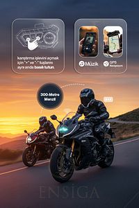 2 Intercom Bağlantılı Su Geçirmez Motosiklet Kask Bluetooth 5.3 300m Intercoom 2.000mah ürün fotoğrafı