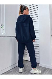 Happiness Eşofman Takımı Sweatshirt Jogger - Lacivert Baskılı Oversize Şardonlu Kapüşonlu ürün fotoğrafı