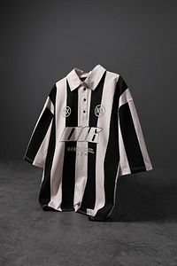 Erkek Bej-Siyah Çizgili Petro Polo Yaka Oversize Forma Tshirt ürün fotoğrafı