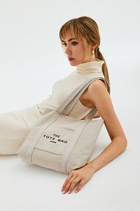 Krem U46 Çıt Çıt Kapatmalı Ön Cep Detaylı Tote Bag Işlemeli Kanvas Kadın Kol Ve Omuz Çantası U:30 E: ürün fotoğrafı