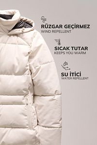 Su İtici Uzun Şişme Mont Parka Isı Yalıtımlı Kapitoneli Kapüşonlu Puffer A0873AX24WN ürün fotoğrafı
