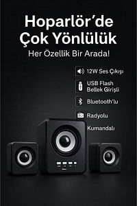 Bluetooth Hoparlör 3.5mm Jack Kablolu Bilgisayar Hoparlörü Müzik 2 1 Ses Sistemi Radyolu Usb Speaker ürün fotoğrafı