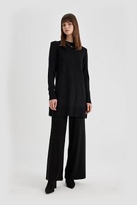Regular Fit Bisiklet Yaka Yırtmaçlı Basic Düz Triko Kazak Tunik H3431az24au ürün fotoğrafı