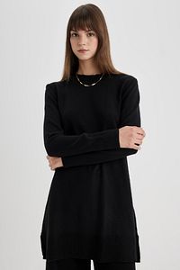Regular Fit Bisiklet Yaka Yırtmaçlı Basic Düz Triko Kazak Tunik H3431az24au ürün fotoğrafı