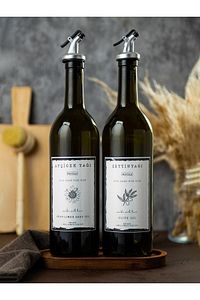 Ahşap Stantlı Amber 2 Li 750 ml Zeytinyağı Açiçek Yağı Şişesi Yağdanlık Yağlık Cam Şişe ürün fotoğrafı