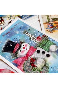 6lı Simli Kartpostal Seti, Yılbaşı, Kardan Adam ürün fotoğrafı