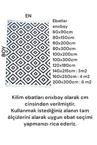 Kilim Çift Taraflı Modern Desenli Yıkanabilir Pamuklu Dokuma 1. Kalite Kilim Siyah Beyaz Yolluk ürün fotoğrafı