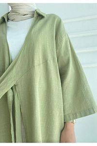 Haki Flam Keten Kimono Gömlek ürün fotoğrafı