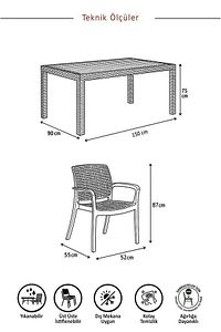 Rattan Lüx 90x150 Bahçe&balkon&teras Masa Seti - Antrasit ürün fotoğrafı