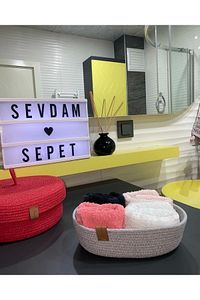 Gri Küçük Boy - Mini Havlu Sepeti, Dekoratif Sepet, Pamuk Ip, Kordon Ip ürün fotoğrafı