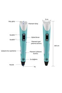 3D Kalem Yazıcı 3D Pen-2 yeni model 3 boyutlu yazıcı kalem seti oled ekranlı adaptörlü ürün fotoğrafı