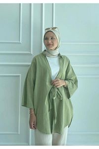 Haki Flam Keten Kimono Gömlek ürün fotoğrafı