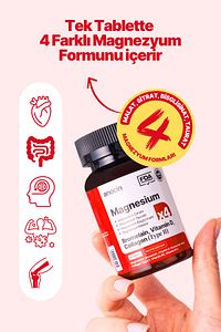 MAGNEZYUM X4 COMPLEX CİTRATE, TAURATE, BİSGLYCİNATE, MALATE + BROMELAİN + KOLAJEN+ H.ASİT+D+B12+B6 ürün fotoğrafı