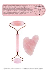 Pembe Kuvars Roller Ve Pembe Kalp Gua Sha Yüz Masaj Aleti Seti Keseli Değerli Doğal Taş Sertifikalı ürün fotoğrafı