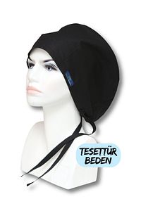 Tesettür Siyah Tek Renk Cerrahi Bone Doktor Hemşire Sağlıkçı Bonesi Geniş Kesim ürün fotoğrafı