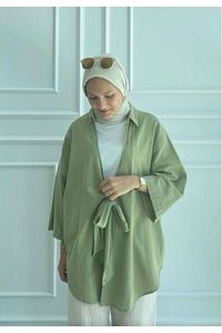 Haki Flam Keten Kimono Gömlek ürün fotoğrafı