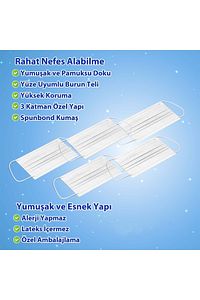 3 Kat Korumalı Yumuşak Lastikli Burun Telli Elastik Maske ürün fotoğrafı