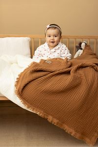 Sütlü Kahve Müslin Püsküllü Müslin 4 Katlı Müslin Bebek Müslin Çocuk Müslin 110x110cm ürün fotoğrafı