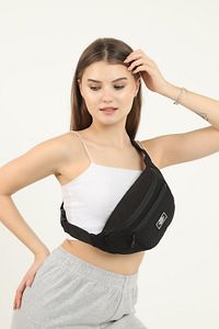 Siyah U8 Kanvas Kumaş, Fermuarlı ,2 Bölmeli , Ayarlanabilir Askılı Unisex Bel Ve Omuz Çantası ürün fotoğrafı