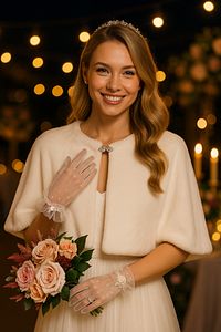 Broşlu Premium Kürk Etol Gelin Bolero Gelinlik Bolero Gelin Şalı Gelin Kürkü Abiye Şal Kırık Beyaz ürün fotoğrafı