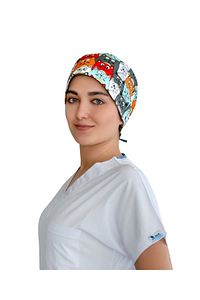Unisex Turuncu Kedi Temalı Doktor Hemşire Hastane Aşçı Cerrahi Bonesi ürün fotoğrafı