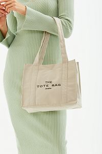 Krem U45 Çıt Çıt Kapatmalı The Tote Bag Işlemeli Kanvas Kumaş Günlük Kadın Kol Ve Omuz Çantası 25x30 ürün fotoğrafı
