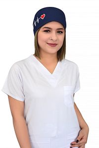 Unisex Lacivert Kalp Ritimli Doktor Hemşire Hastane Cerrahi Bonesi ürün fotoğrafı