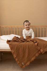 Sütlü Kahve Müslin Püsküllü Müslin 4 Katlı Müslin Bebek Müslin Çocuk Müslin 110x110cm ürün fotoğrafı