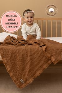 Sütlü Kahve Müslin Püsküllü Müslin 4 Katlı Müslin Bebek Müslin Çocuk Müslin 110x110cm ürün fotoğrafı