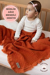 Kiremit 4 Katlı Müslin Battaniye Bebek Müslin Bebek Müslin Örtü 110x110cm ürün fotoğrafı