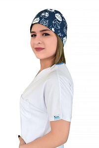 Unisex Lacivert Kedili Doktor Hemşire Hastane Aşçı Cerrahi Bonesi ürün fotoğrafı