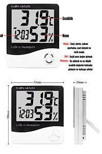 Dijital Termometre Higrometre Hava Istasyon Oda Iç Dış Mekan Sıcaklık Nem Ölçer Lcd Saat Alarm ürün fotoğrafı