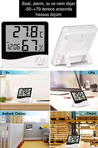 Dijital Termometre Higrometre Hava Istasyon Oda Iç Dış Mekan Sıcaklık Nem Ölçer Lcd Saat Alarm ürün fotoğrafı