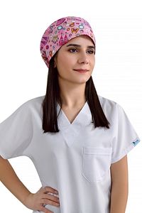 Unisex Pembe Princess Desenli Cerrahi Doktor Hemşire Hastane Bonesi ürün fotoğrafı