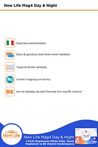 Mag4 Day & Night Magnezyum 60 Tablet Sitrat - Malat - Taurat - Bisglisinat - B6 Vitamini ürün fotoğrafı