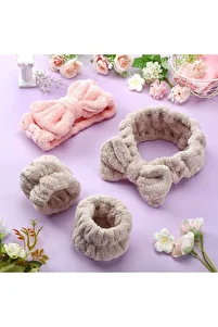 Peluş Beyaz Spa Takımı - 2 Adet Havlu Yıkama Bilekliği Ve Elastik Saç Bandı Takımı ürün fotoğrafı
