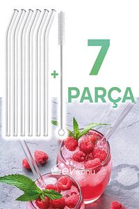 7 Parça Şeffaf Cam Eğimli Pipet Kokteyl Sunum Pipetleri Yıkanabilir Fırça ürün fotoğrafı