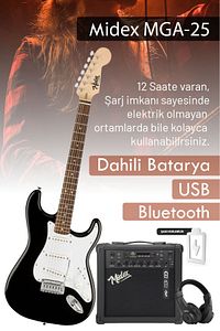 Rph-30wb-25amp Gül Klavye Sss 25w Amfili Elektro Gitar Seti ürün fotoğrafı