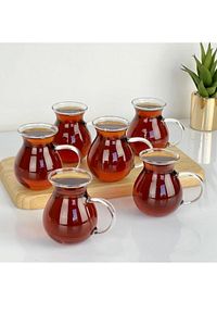 6 Kişilik Keyfi Ala Borosilikat Cam Kulplu Çay Bardağı 220ml ürün fotoğrafı