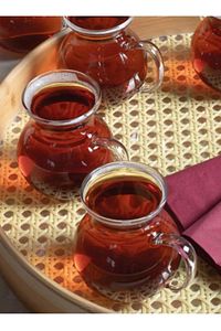 6 Kişilik Keyfi Ala Borosilikat Cam Kulplu Çay Bardağı 220ml ürün fotoğrafı