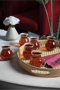 6 Kişilik Keyfi Ala Borosilikat Cam Kulplu Çay Bardağı 220ml ürün fotoğrafı