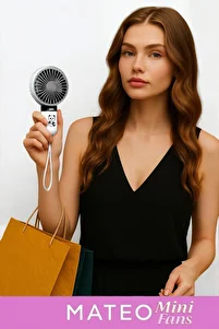 MATEO Panda Mini Fan Şarjlı Taşınabilir El Vantilatörü Sessiz 3 Kademe Type-C Renkli Panda Desenli ürün fotoğrafı