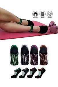 4 Çift Kadın Renkli Kaydırmaz Spor Pilates & Yoga Çorabı – Pamuklu Silikon Taban ürün fotoğrafı