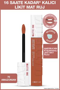 Super Stay Matte Ink Unnude Likit Mat Ruj - 70 Amazonian - Kahverengi ürün fotoğrafı