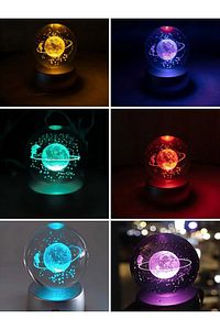 Renk Değiştiren Led Işıklı Cam Satürn Kız Küre Dolunay Lamba Kristal Top ürün fotoğrafı
