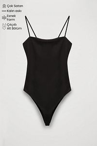 Askılı Bodysuit Siyah ürün fotoğrafı