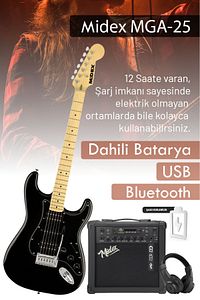 Rph-40bk-25amp Elektro Gitar Seti 25 Watt Gain'li Bluetooth Şarjlı Amfi Ve Full Set ürün fotoğrafı
